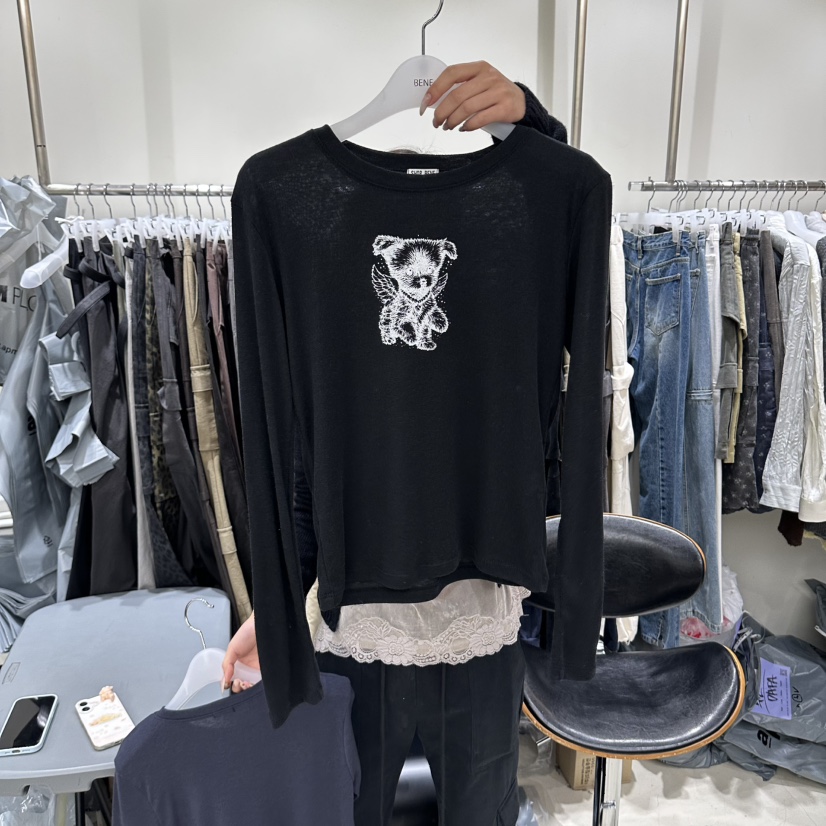 BENE韓國代購女士新品時尚熱賣休閑推薦職業真品人氣長袖T恤SHOP BENE_Bene長袖T恤圖色6黑色