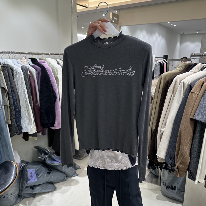 BENE韓國代購女士新品時尚真品熱賣推薦休閑人氣長袖T恤SHOP BENE_Bene長袖T恤圖色3墨色