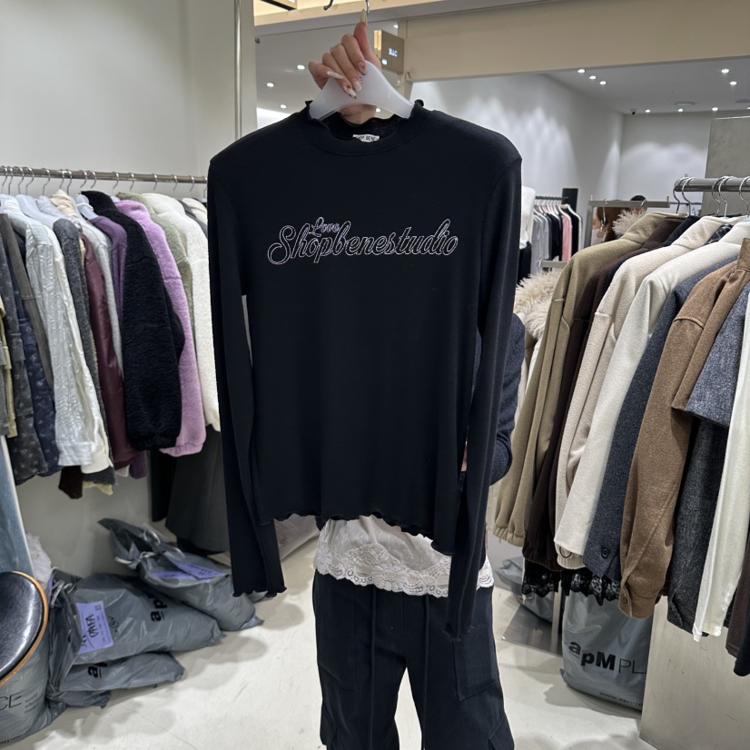 BENE韓國代購女士新品時尚真品熱賣推薦休閑人氣長袖T恤SHOP BENE_Bene長袖T恤圖色4黑色