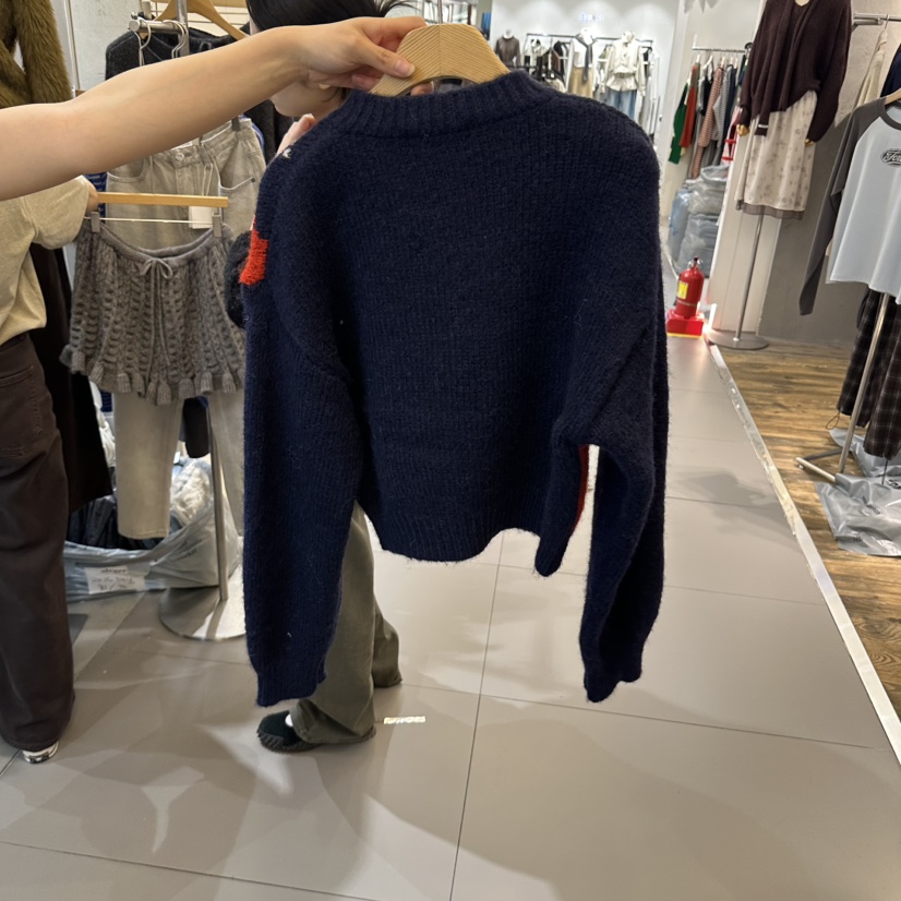 ALEGRE韓國代購女士新品職業人氣時尚真品毛衣格紋短款開衫ALEGRE毛衣