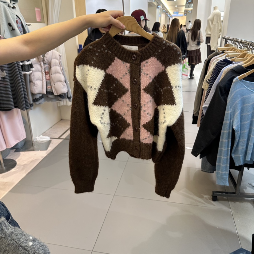 ALEGRE韓國代購女士新品職業人氣時尚真品毛衣格紋短款開衫ALEGRE毛衣圖色2