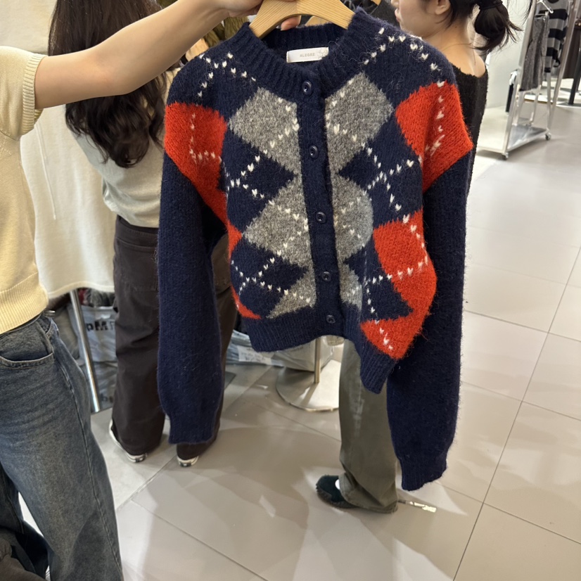 ALEGRE韓國代購女士新品職業人氣時尚真品毛衣格紋短款開衫ALEGRE毛衣圖色3