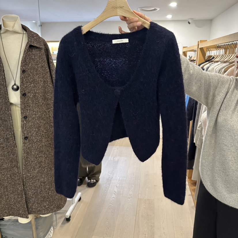 ROUNDER韓國代購女裝新品休閑真品人氣開衫不含內搭貂皮開衫ROUNDER開衫圖色3深藍色