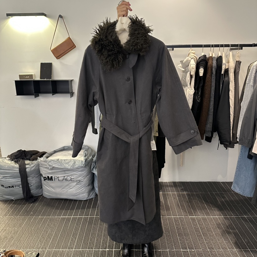FIND-P東大門代購女士新品熱賣職業人氣長款風衣含腰帶加厚FIND-P長款風衣圖色2