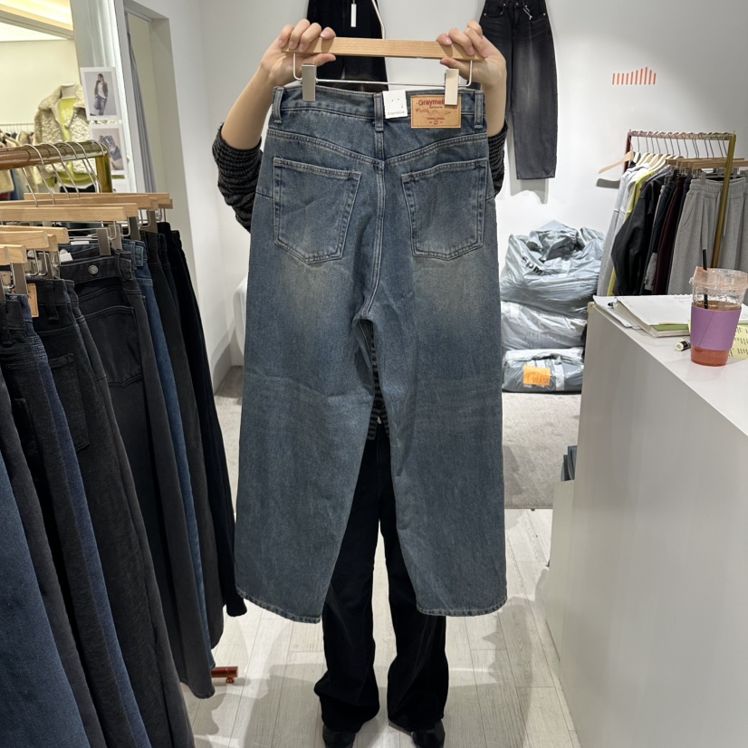 GRAYMELLOW東大門代購女裝新款人氣真品熱賣休閑牛仔褲拉絨GRAYMELLOW牛仔褲
