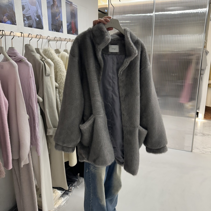 LEPI韓國代購女裝新款時尚真品推薦人氣短款大衣生態毛毛皮LEPI短款大衣圖色2