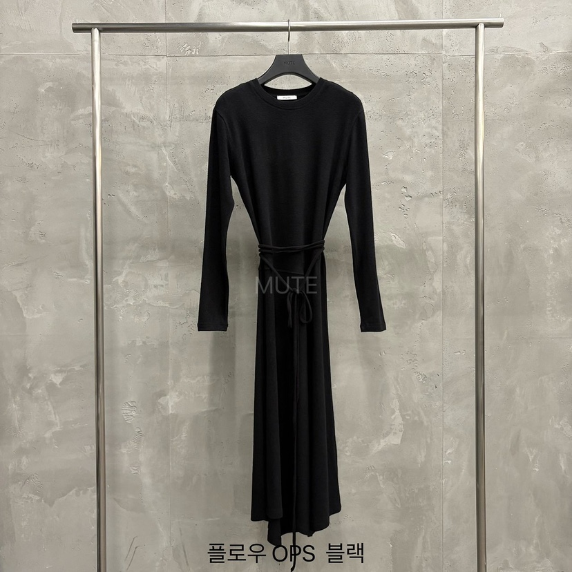 MUTE-P韓國直郵女裝新品人氣推薦時尚休閑連衣裙OPS含腰繩MUTE連衣裙圖色3黑色