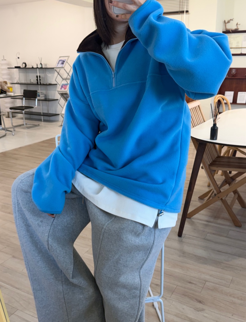 ODD FOCOUS東大門實拍女士新品推薦真品衛衣半拉鏈抓絨撞色ODD FOCOUS衛衣