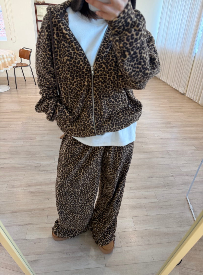 ODD FOCOUS東大門直郵女裝新款推薦時尚真品套裝抓絨豹紋ODD FOCOUS套裝