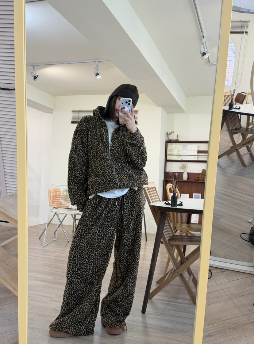 ODD FOCOUS東大門直郵女裝新款推薦時尚真品套裝抓絨豹紋ODD FOCOUS套裝