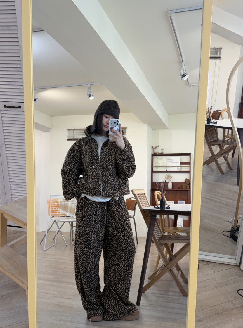 ODD FOCOUS東大門直郵女裝新款推薦時尚真品套裝抓絨豹紋ODD FOCOUS套裝