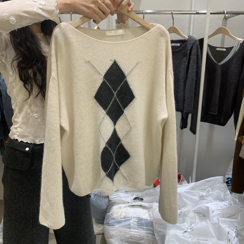 IFU HOUSE東大門代購女裝新品熱賣休閑推薦針織衫菱形花紋IFU HOUSE針織衫圖色3