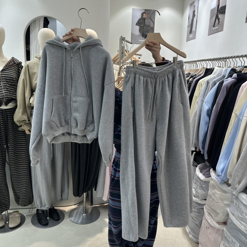W.FATAL東大門實拍女裝新品休閑套裝雙面抓絨連帽衫加絨W.FATAL套裝圖色2회색灰色