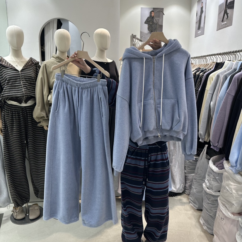 W.FATAL東大門實拍女裝新品休閑套裝雙面抓絨連帽衫加絨W.FATAL套裝圖色4보카스블루霧霾藍