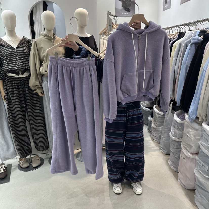 W.FATAL東大門實拍女裝新品休閑套裝雙面抓絨連帽衫加絨W.FATAL套裝圖色5보카시보라香芋紫