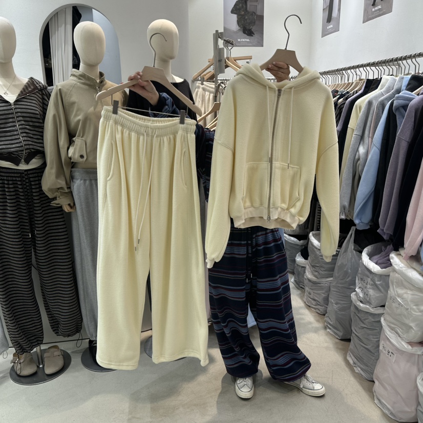 W.FATAL東大門實拍女裝新品休閑套裝雙面抓絨連帽衫加絨W.FATAL套裝圖色7연노랑小雞黃