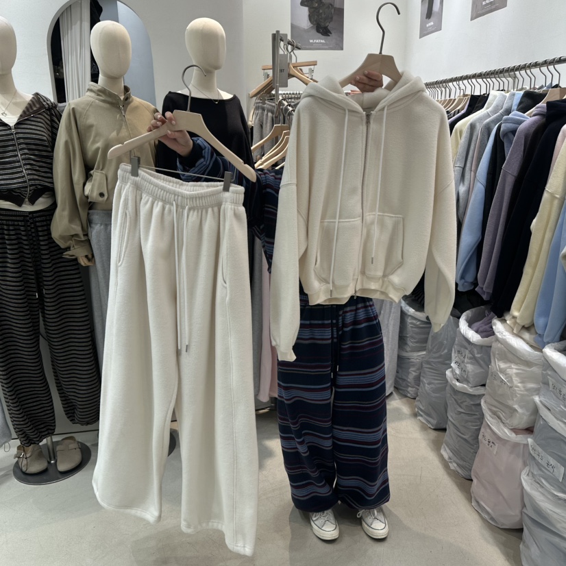 W.FATAL東大門實拍女裝新品休閑套裝雙面抓絨連帽衫加絨W.FATAL套裝圖色8아이白色