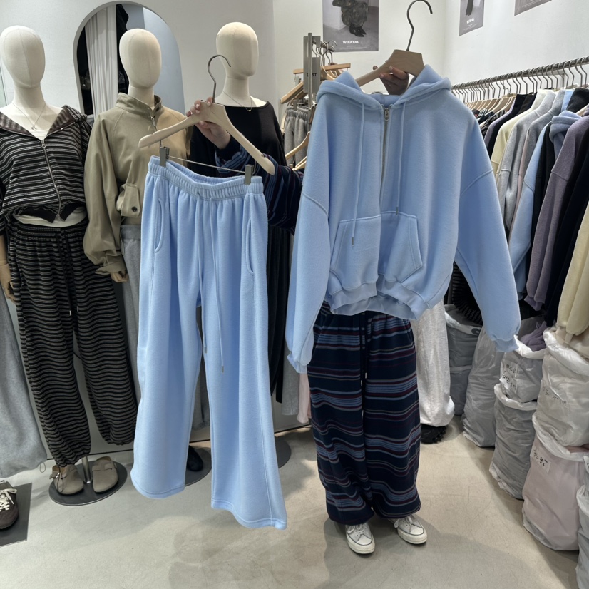 W.FATAL東大門實拍女裝新品休閑套裝雙面抓絨連帽衫加絨W.FATAL套裝圖色9연소라天藍色