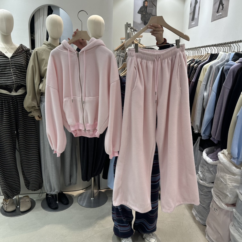 W.FATAL東大門實拍女裝新品休閑套裝雙面抓絨連帽衫加絨W.FATAL套裝圖色10연핑크粉色