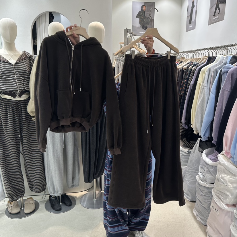 W.FATAL東大門實拍女裝新品休閑套裝雙面抓絨連帽衫加絨W.FATAL套裝圖色12다크브라운深咖色