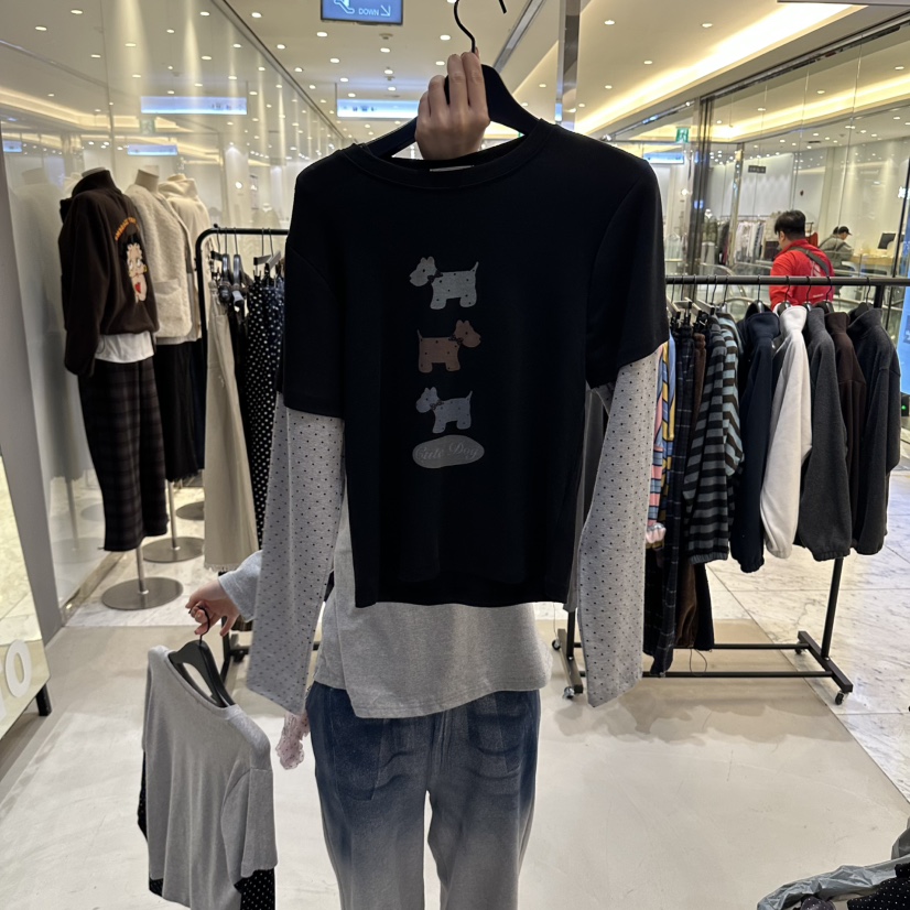 CREDITO韓國直郵女裝新品熱賣真品人氣休閑長袖T恤假兩件CREDITO長袖T恤圖色2
