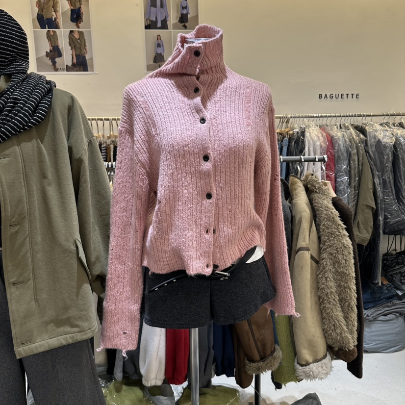 BAGUETTE-P東大門代購女裝新品熱賣真品毛衣復古高領開衫BAGUETTE-P毛衣圖色1