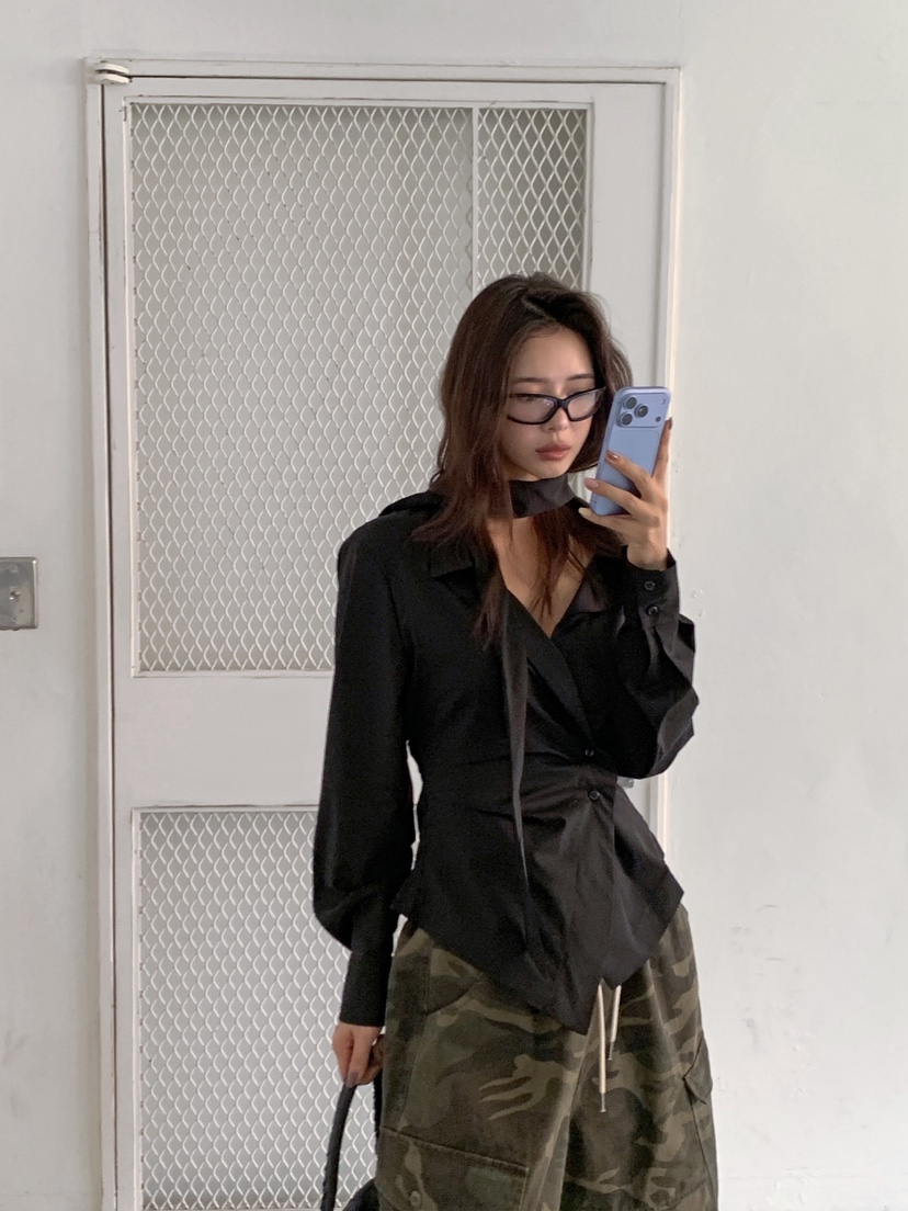 VERANDA東大門直郵女裝新款休閑襯衫蕾絲衫含脖帶披肩圍巾VERANDA襯衫/蕾絲衫