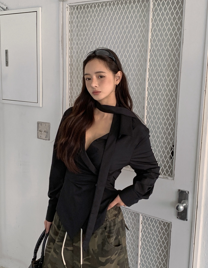 VERANDA東大門直郵女裝新款休閑襯衫蕾絲衫含脖帶披肩圍巾VERANDA襯衫/蕾絲衫