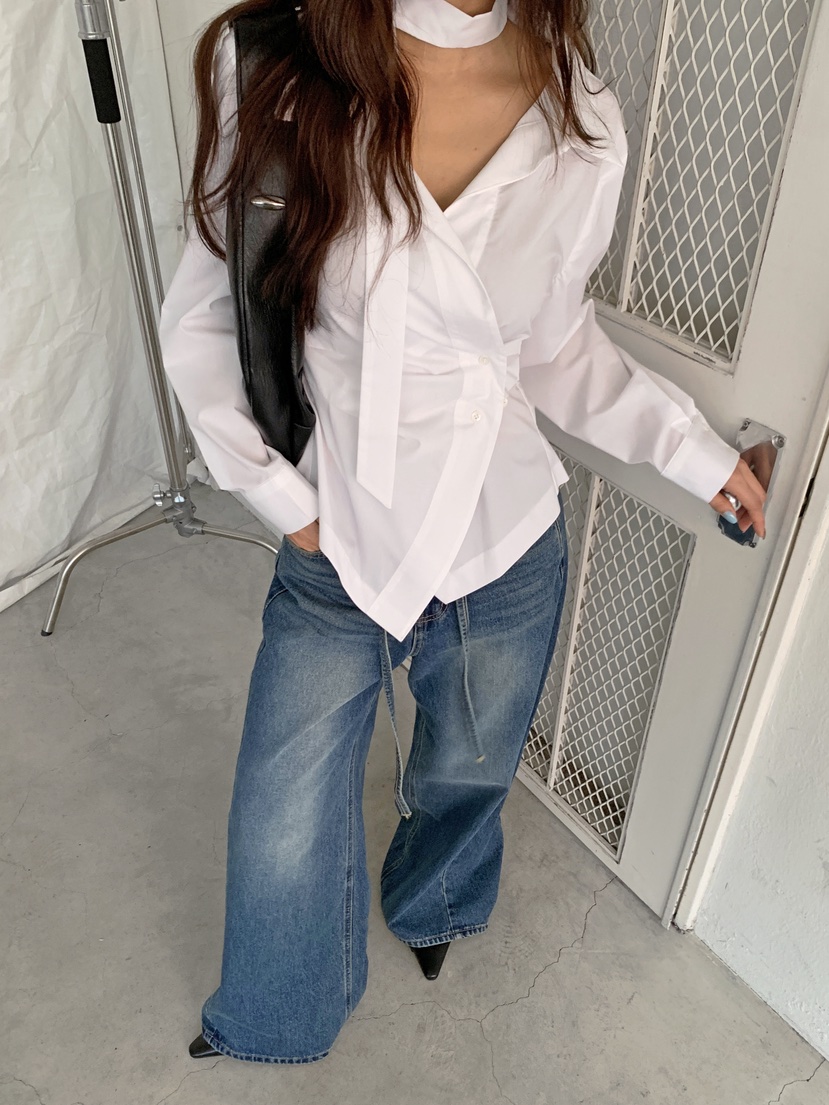 VERANDA東大門直郵女裝新款休閑襯衫蕾絲衫含脖帶披肩圍巾VERANDA襯衫/蕾絲衫