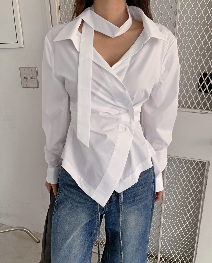 VERANDA東大門直郵女裝新款休閑襯衫蕾絲衫含脖帶披肩圍巾VERANDA襯衫/蕾絲衫