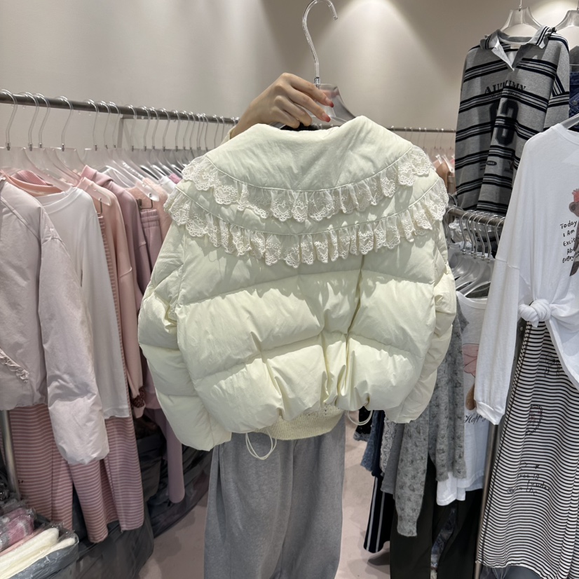 MIMME/LOOKK東大門實拍女士新款休閑短款羽絨服蕾絲鴨絨MIMME/LOOKK短款羽絨服
