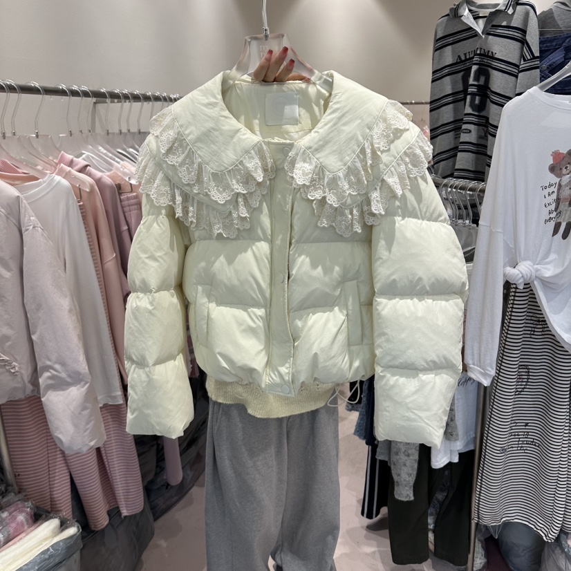 MIMME/LOOKK東大門實拍女士新款休閑短款羽絨服蕾絲鴨絨MIMME/LOOKK短款羽絨服圖色1