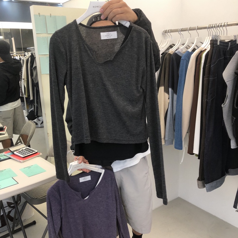 NON CLIP韓國直郵女裝新品時尚推薦休閑長袖T恤假兩件無袖NON CLIP長袖T恤圖色2