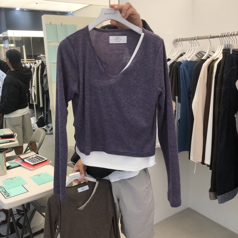 NON CLIP韓國直郵女裝新品時尚推薦休閑長袖T恤假兩件無袖NON CLIP長袖T恤圖色4