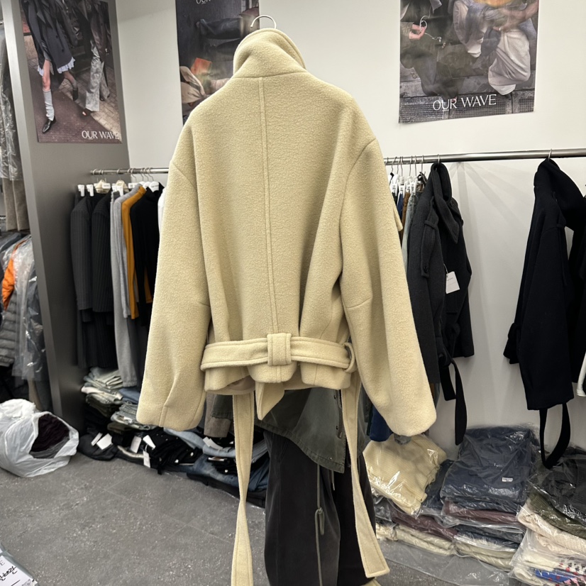 OURWAVE/OUR ROOM東大門代購女裝新品休閑短款大衣含腰帶OURWAVE/OUR ROOM短款大衣