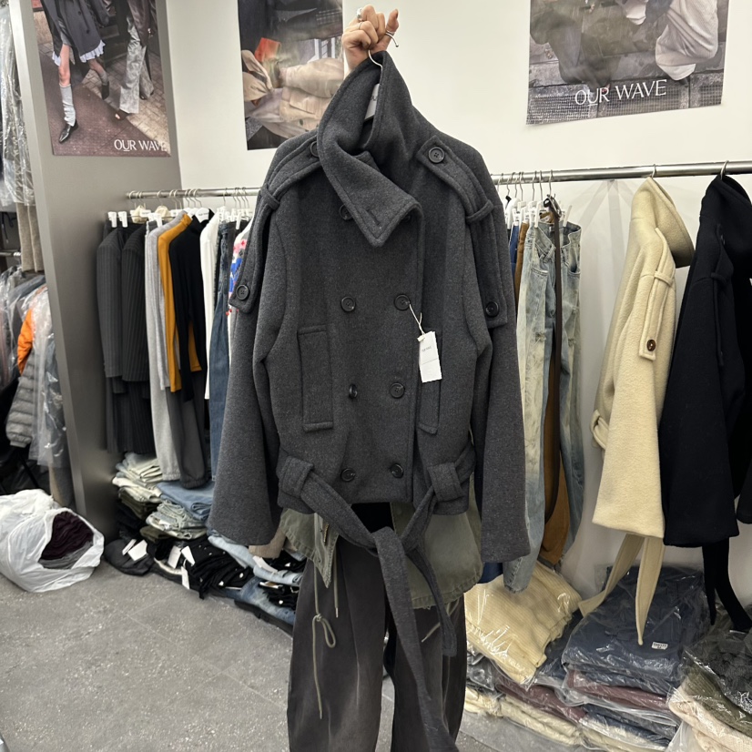 OURWAVE/OUR ROOM東大門代購女裝新品休閑短款大衣含腰帶OURWAVE/OUR ROOM短款大衣圖色2