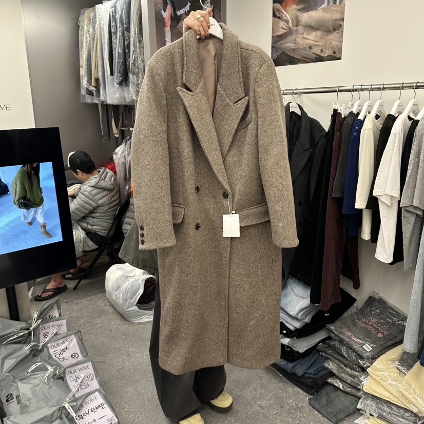 OURWAVE/OUR ROOM東大門直郵女裝新品推薦中長款大衣人字紋雙層OURWAVE/OUR ROOM中長款大衣圖色1