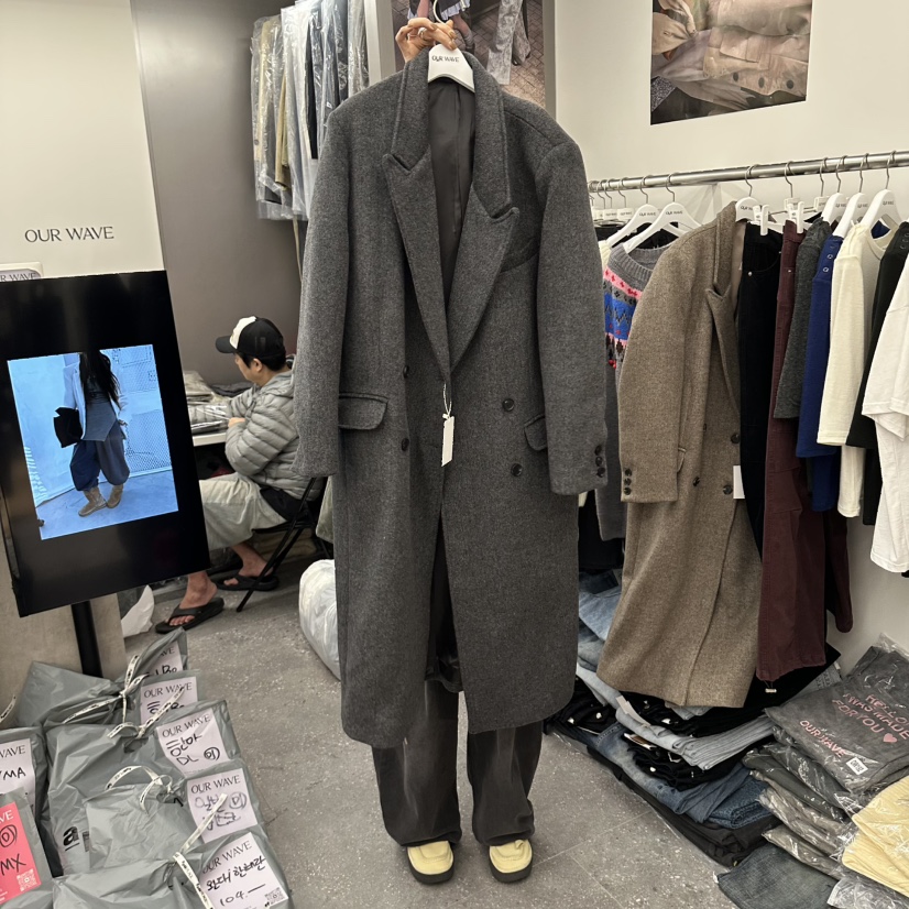 OURWAVE/OUR ROOM東大門直郵女裝新品推薦中長款大衣人字紋雙層OURWAVE/OUR ROOM中長款大衣圖色2