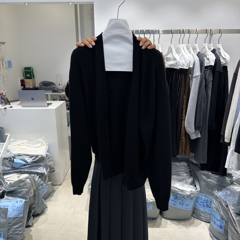RICH SISTER韓國代購女士新款休閑時尚真品開衫美利奴羊毛RICH SISTER開衫圖色3黑色