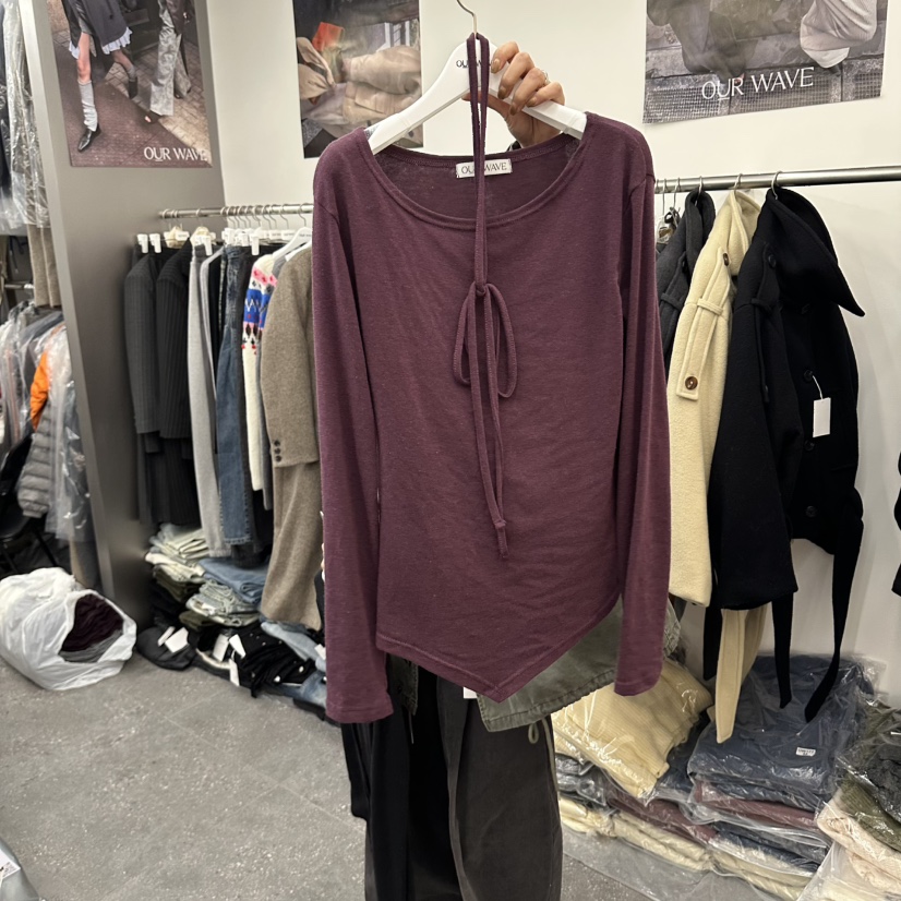 OURWAVE/OUR ROOM東大門代購女裝新品休閑時尚長袖T恤含繩OURWAVE/OUR ROOM長袖T恤圖色3