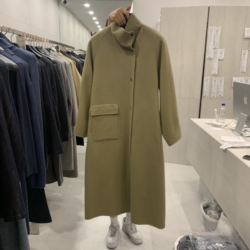 ETTER-B東大門實拍女士新品時尚中長款大衣不含圍巾羊駝高領ETTER-B中長款大衣圖色1米