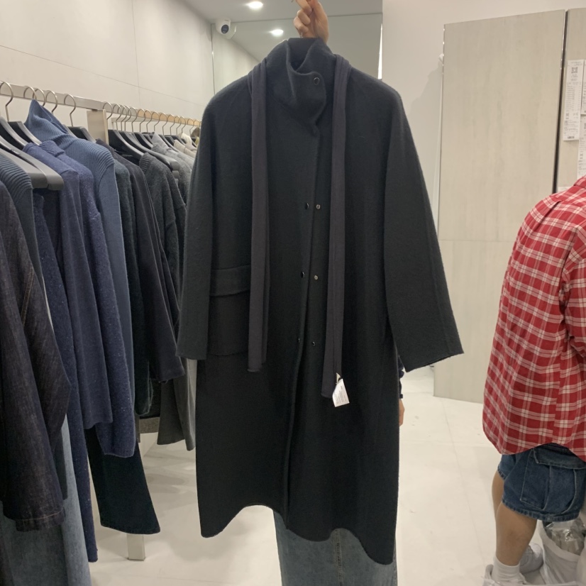 ETTER-B東大門實拍女士新品時尚中長款大衣不含圍巾羊駝高領ETTER-B中長款大衣圖色2深藍