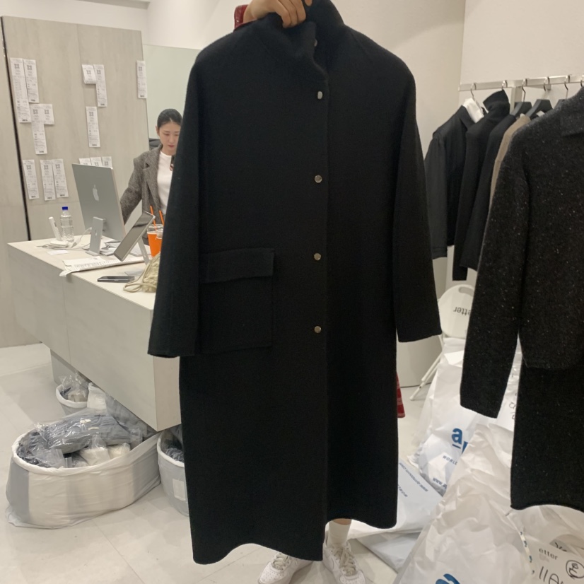 ETTER-B東大門實拍女士新品時尚中長款大衣不含圍巾羊駝高領ETTER-B中長款大衣圖色3黑