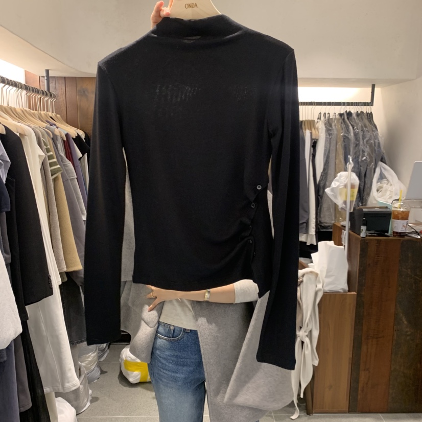 ONDA韓國直郵女士新品熱賣休閑推薦長袖T恤不對稱高領紐扣ONDA長袖T恤圖色2