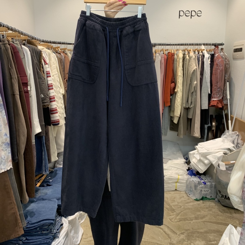 ALMOND PEPE韓國直郵女士新款熱賣推薦時尚休閑休閑褲加絨ALMOND PEPE休閑褲圖色1深藍色