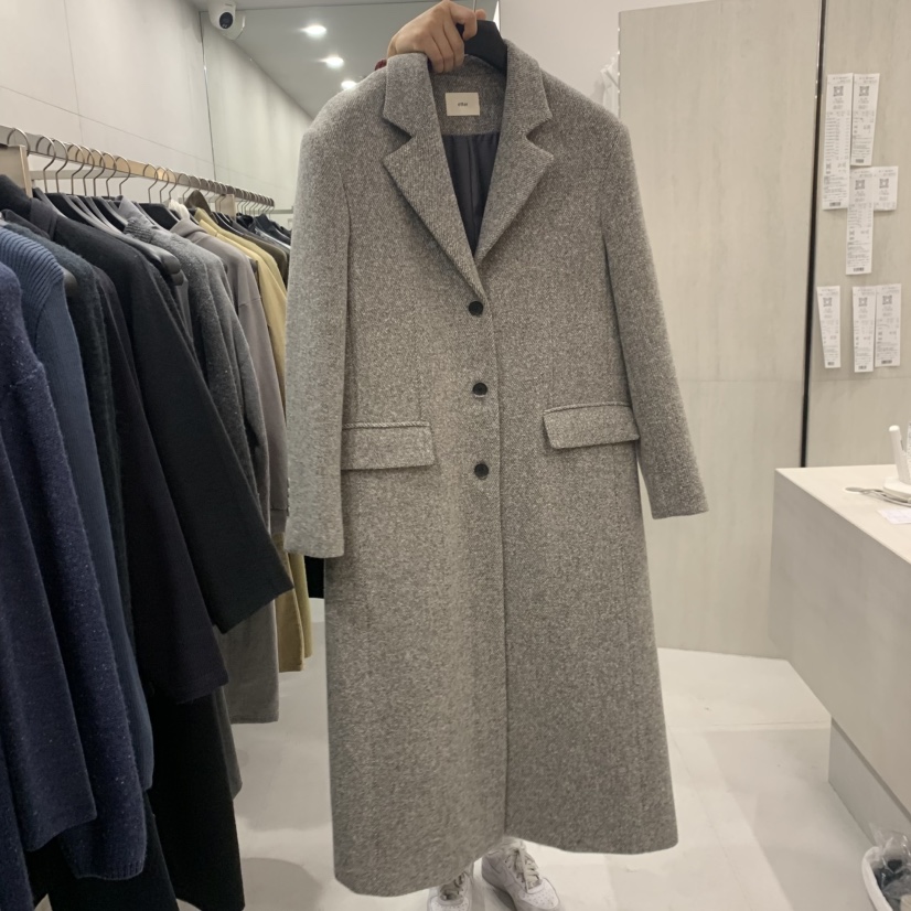 ETTER-B韓國代購女士新款休閑人氣推薦中長款大衣斜紋布ETTER-B中長款大衣圖色1淺灰