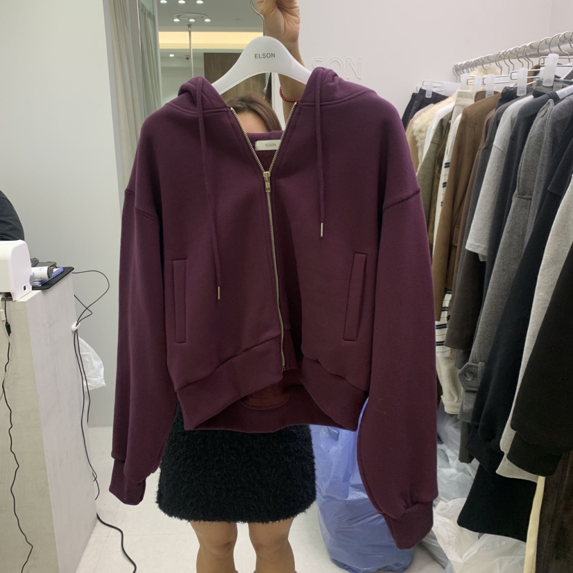 ELSON東大門代購女士新品時尚衛衣拉鏈連帽衫連帽衫加絨抓絨短款ELSON衛衣圖色2