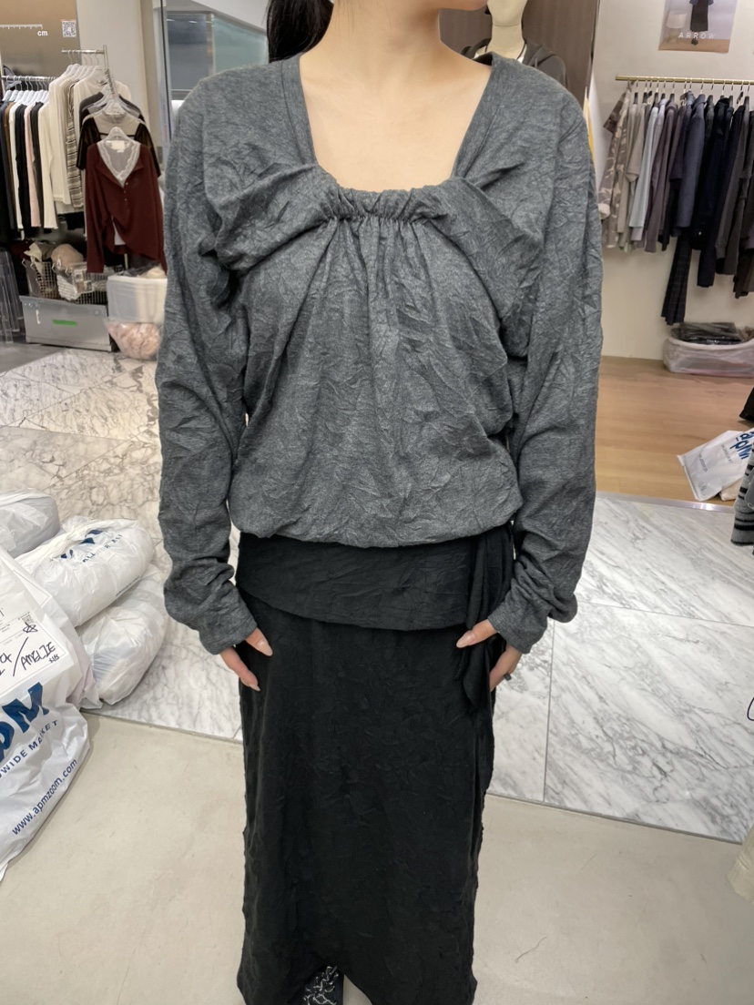 SOLD OUT東大門代購女裝新品推薦熱賣人氣真品長袖T恤褶皺SOLD OUT長袖T恤圖色2