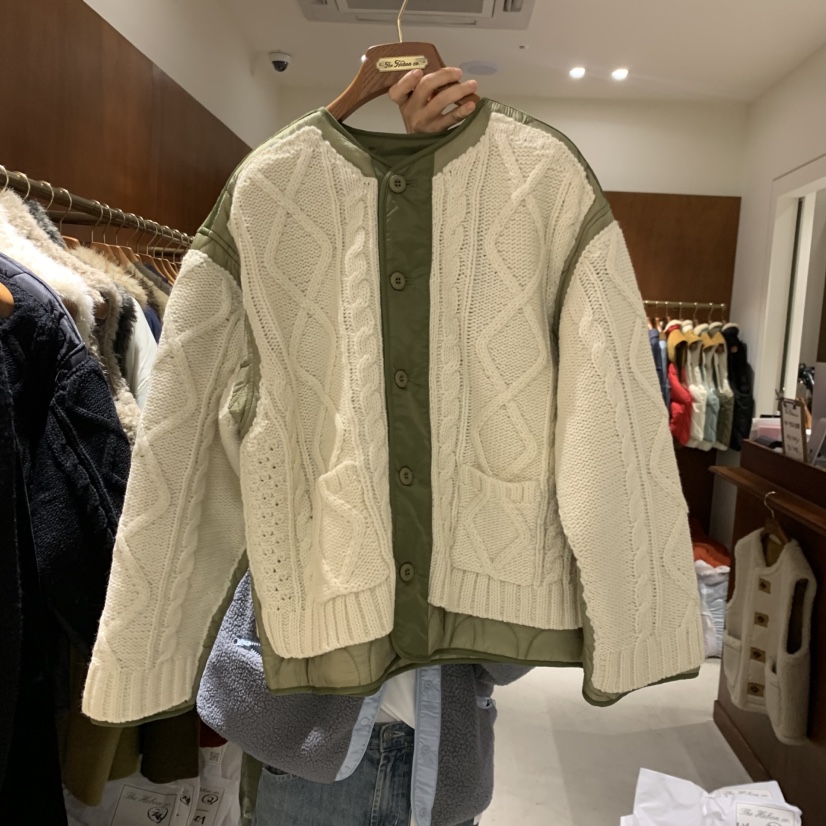 HEBON東大門代購女士新款時尚真品熱賣推薦短款棉服麻花針織HEBON短款棉服圖色1