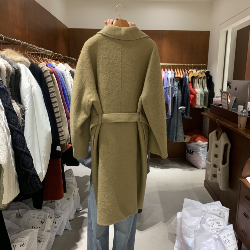 HEBON韓國直郵女士新品推薦真品時尚熱賣中長款大衣含腰帶HEBON中長款大衣
